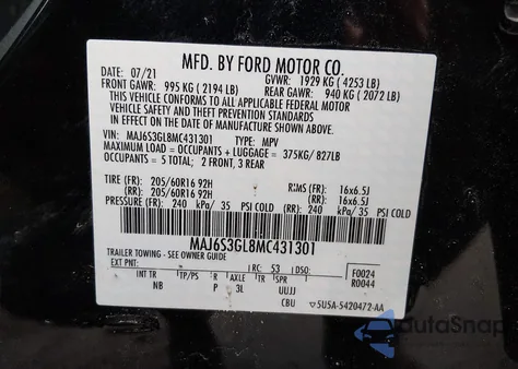2021 Ford Ecosport Se from USA, damaged, VIN MAJ6S3GL8MC431301